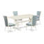 Ensemble de table et chaises de cuisine 5 pièces comprenant une table de salle à manger rectangulaire à pattes en X et 4 chaises Parsons en lin bleu clair et blanc.-1930134188-1930134193