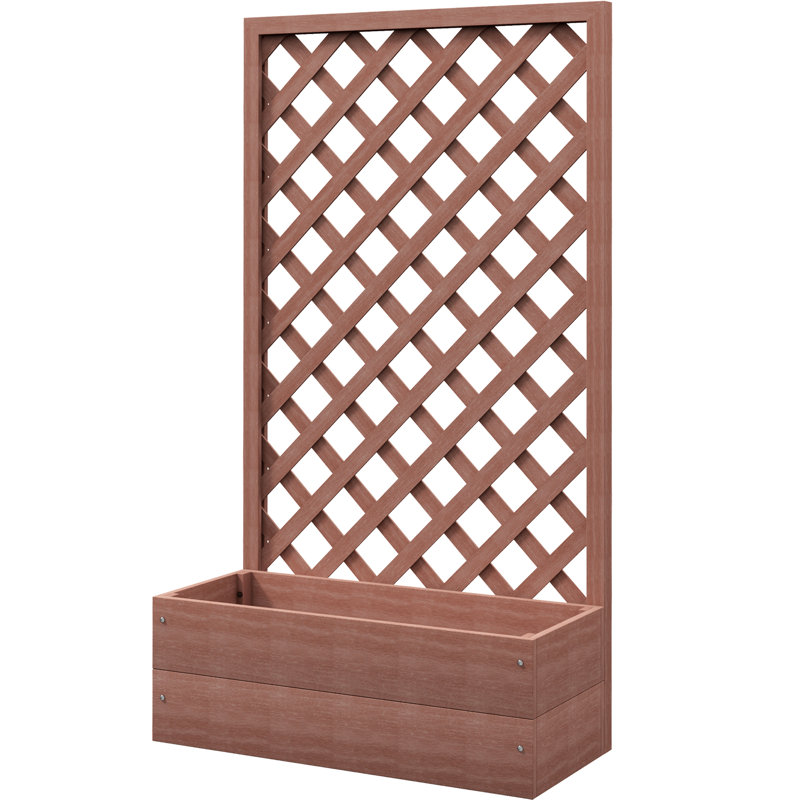 Lit de jardin surélevé avec treillis, brun, largeur extérieure de 13,25 po, 29,5 po x 13,25 po x 53,25 lit à treillis, auto-drainant pour les herbes, 29,5 po x 13,25 po x 53,25 po, brun
