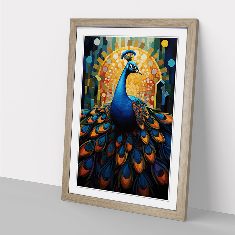 Peacock Constructivism No.4 - Single Picture Frame Print on Wood, 64cm H x 46cm W x 2" D, Oak Framed