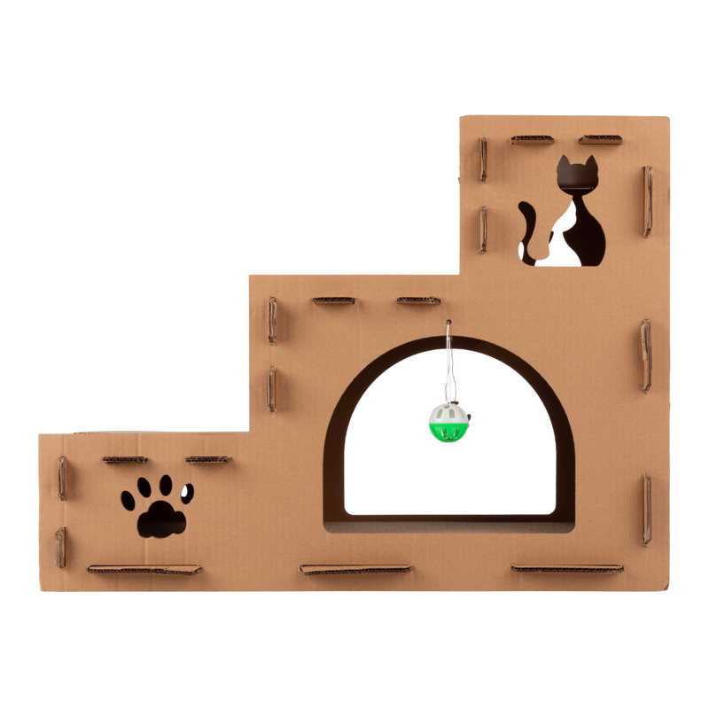 PETMAKER Cat House - Cardboard Cat House with Scratching Pads, Toys, and Catnip - Multi-Level Cat Houses for Indoor Cats, Kittens and Small Animals