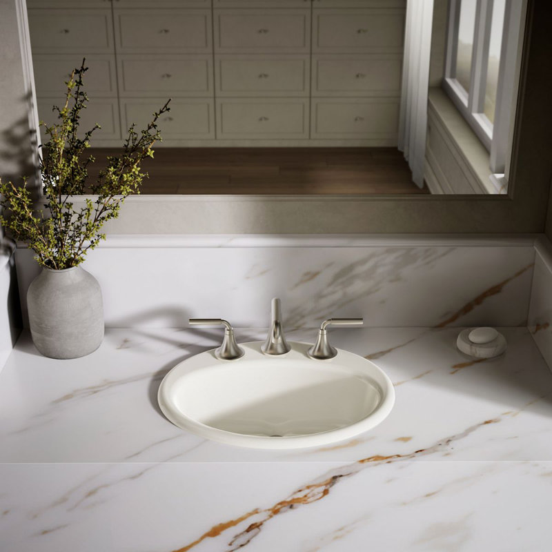 Farmington Metal Oval Drop-In Bathroom Sink with Overflow, Sandbar, 8" Center