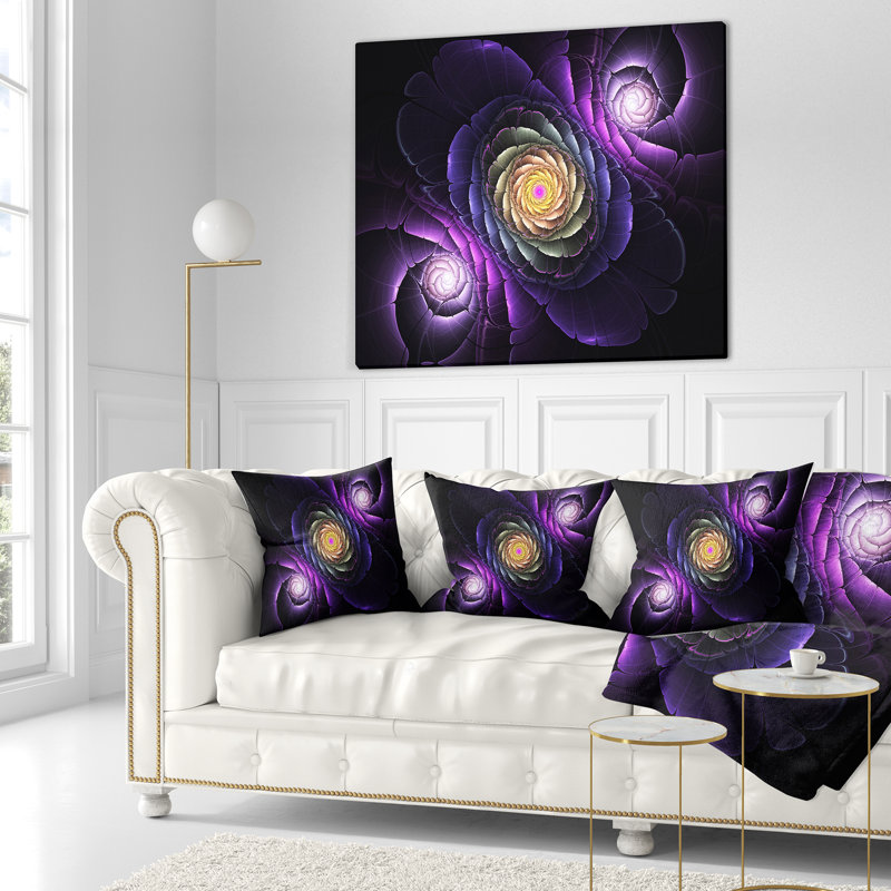 Oreiller d’art numérique à fleurs fractales, 16 po x 1 po, Coussin décoratif