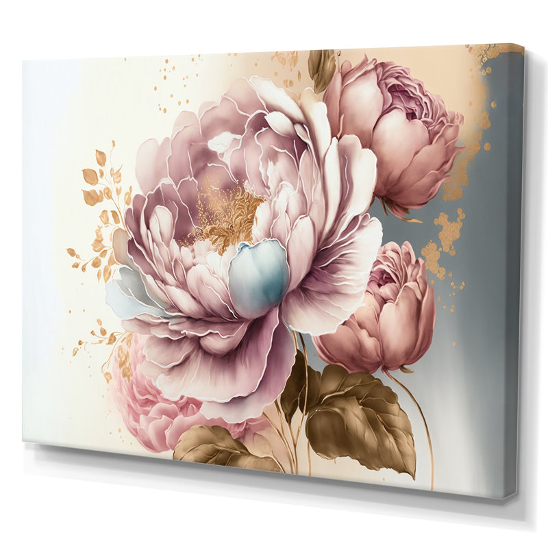 Rose et or rose II - Art mural encadré rose, H 30 po x l 40 po x P 1,5 po, Toile tendue
