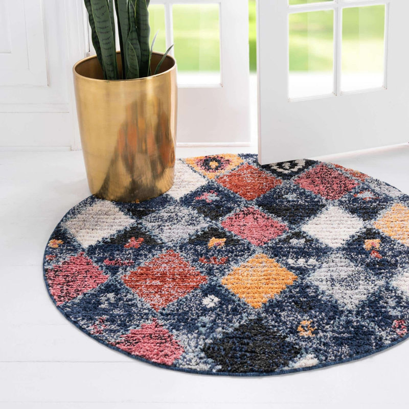 Victorville Abstract Indoor Rug, Round 4'