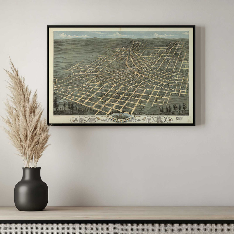 «Atlanta Bird's Eye View» par Deny Designs, reproduction d'art, 12 x 16, Blanc, Toile avec cadre