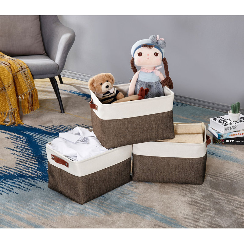 Bac de rangement en tissu XL, Brun / blanc, 3