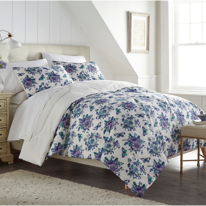 Ensemble d'édredon Seersucker, Édredon pour très grand lit + 2 taies décorativ, Jardin anglais
