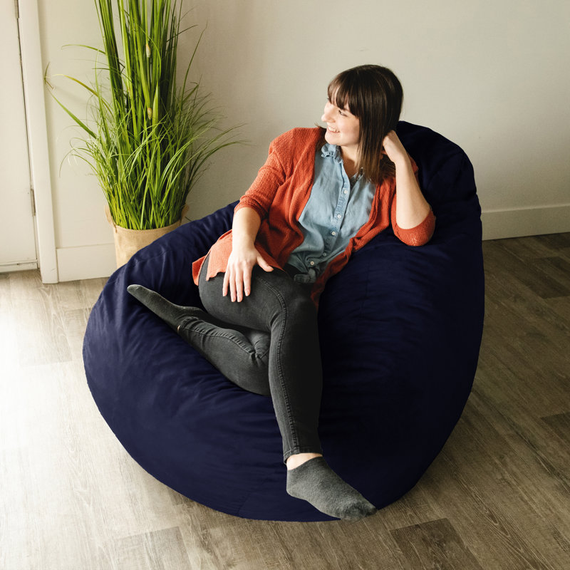 Big Joe Large Teardrop Foam Filled Bean Bag Chair with Soft Removable Cover, Navy Plush