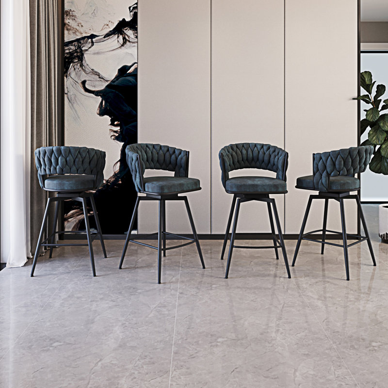 Ensemble de tabourets de bar 26 po en suède tissé 26 po, Blanc