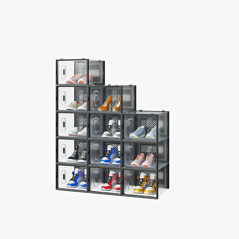 Large Shoe Storage Box Organizers Stackable (Set Of 12), Clear/Black