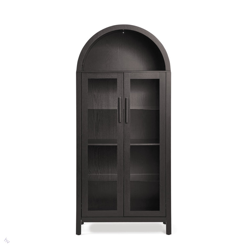 Modern Retro-Style Wooden Storage Cabinet With Adjustable Glass Partitions