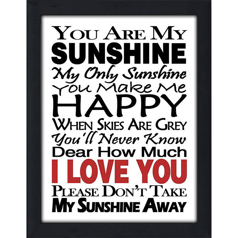 « you is my soleil », art textuel encadré, H 25,5 po x l 19,5 po x P 1 po