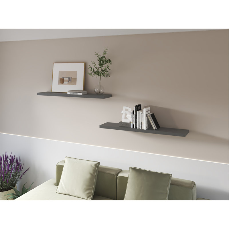 Greer Floating Shelf In Melamine X2, Grey, Matte Gray