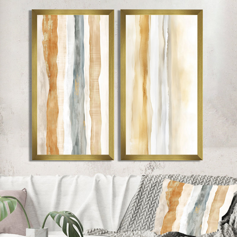 Art mural blanc doré 2 pièces, toile de plage tropicale, horizon tropical blanc et or à la plage, H 40 po x l 40 po