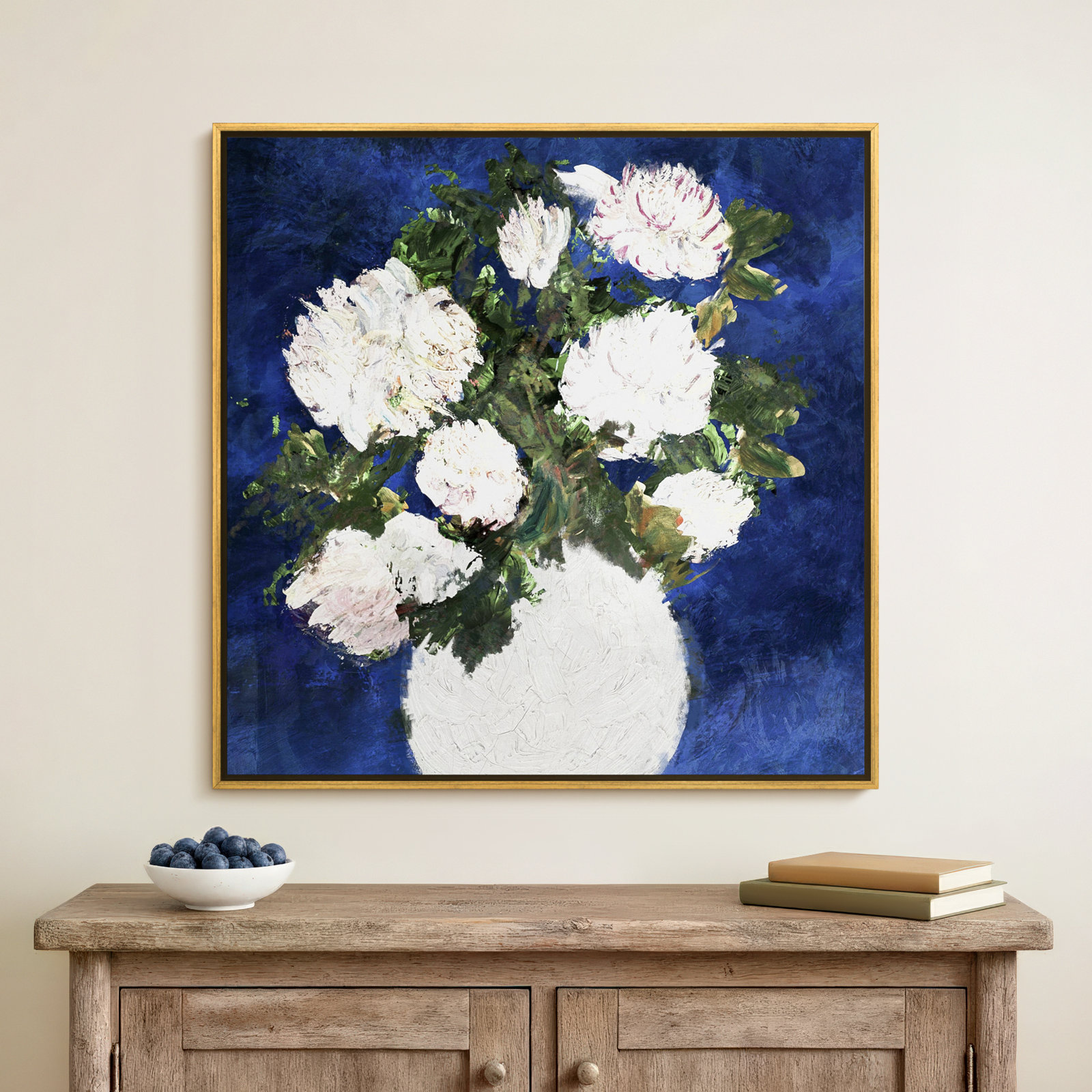 Dripping Roses Painting, 41" H x 41" W x 2" D, Gold Framed