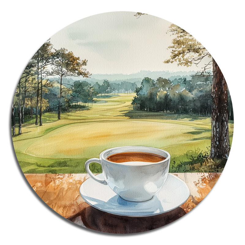 Kadejah - café, art mural rond en métal, impression sur métal blanc traditionnel, H 23 po x l 23 po