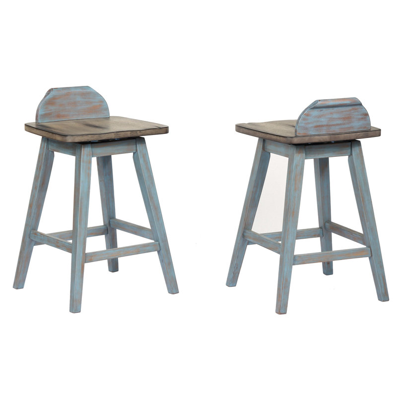 Counter Height Swivel Wood Bar Stools with Footrest, Set of 2