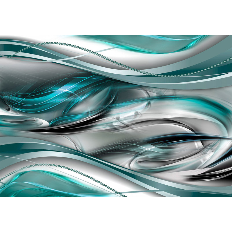 Murale abstraite pelez et collez - vagues gris turquoise, L 82 po x l 115 po
