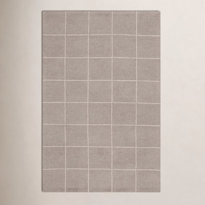 Beige Hand-Tufted Geometric Wool Rug