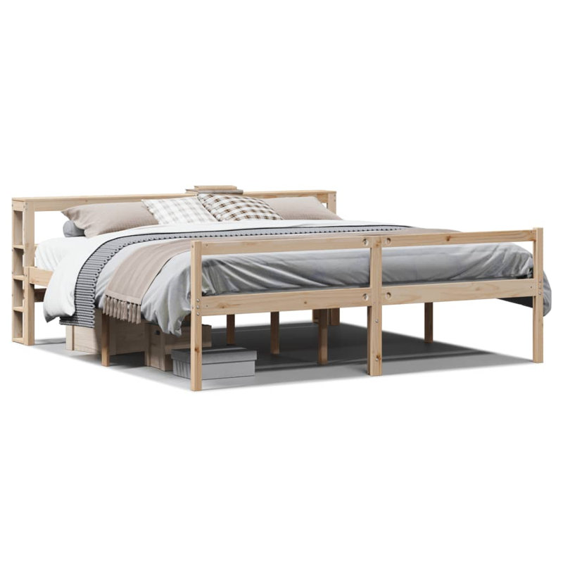 Solid Wood Bed, 200 x 200cm, Natural