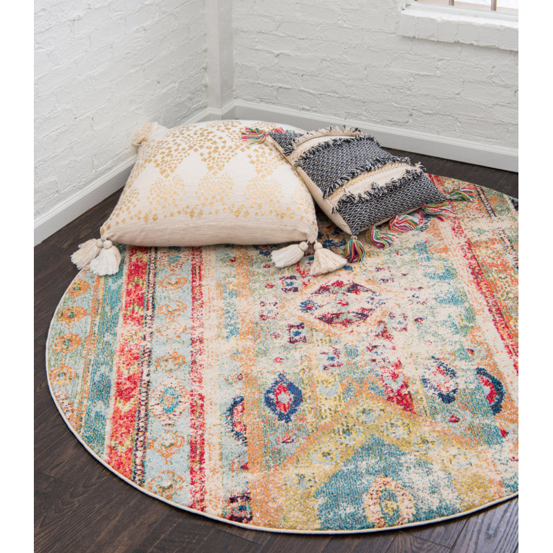 Tapis Newburyport Southwestern, Rond 8 pi, Bleu