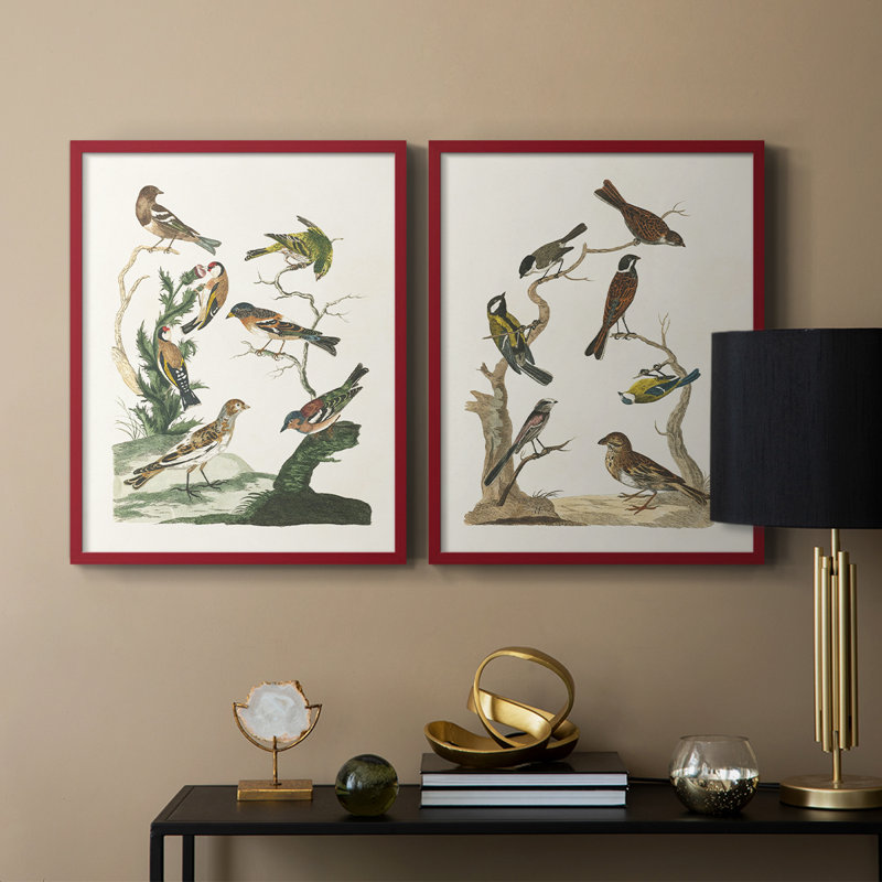 Oiseaux antiques dans la nature, impression encadrée de qualité supérieure - prête à être accrochée - aucun clou requis - aucun clou requis