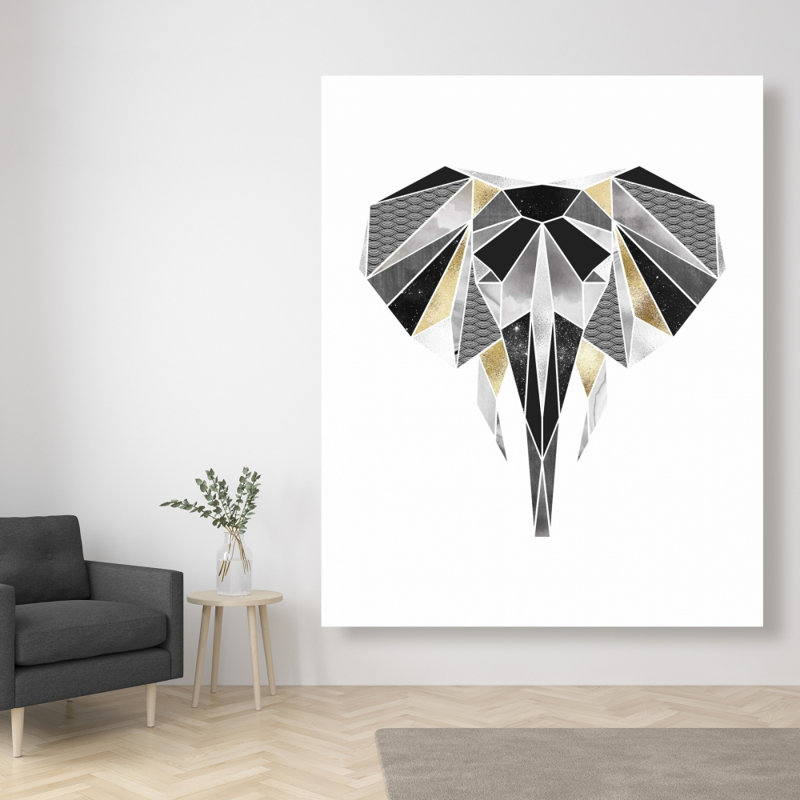 Éléphant géométrique - art sur toile doré pour la décoration intérieure