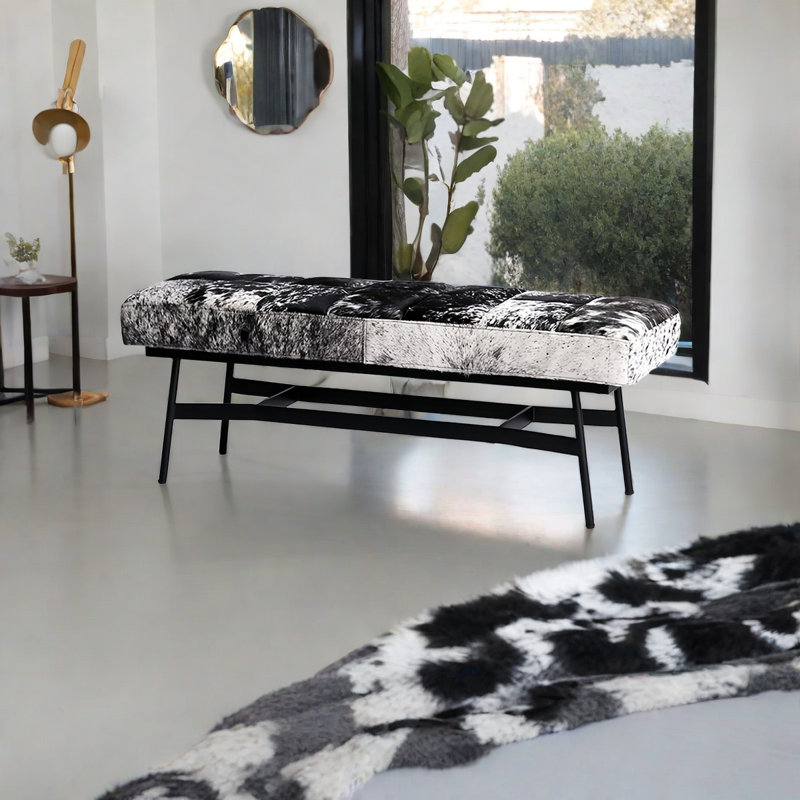 Banc rembourré en cuir de vache, H 17,71 po x l 68,89 po x P 19,68 po