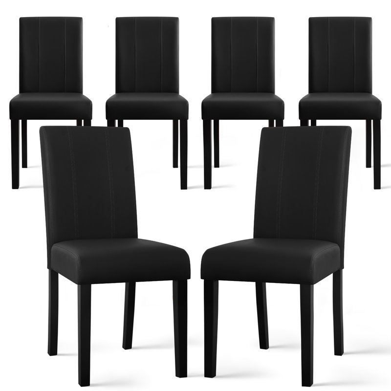 Modern Faux Leather Waterproof Upholstered Dining Chair (Set of 6), Black