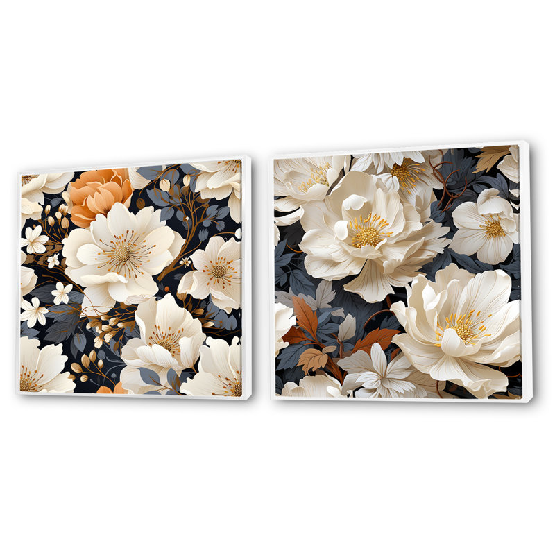Medora - Ensemble de 2 collages floraux carrés, Cadre flottant blanc, H 36 po x l 73 po