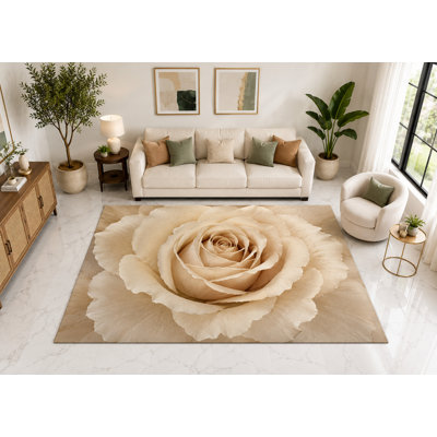 Tapis d'intérieur élégant à motif rose unique « ultra fin » 152 x 213 cm, à poils courts et doux, avec envers antidérapant en silicone, idéal pour le salon, la chambre à coucher, la salle à manger et le bureau.