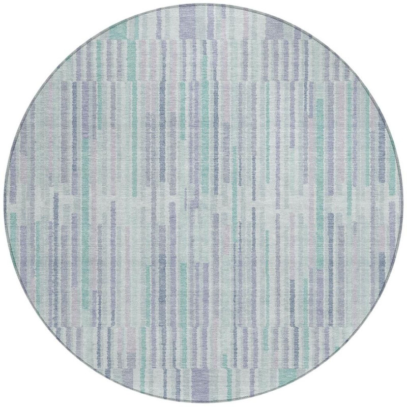 Tapis intérieur lavable rayé rond vert et ivoire 8 'Mint