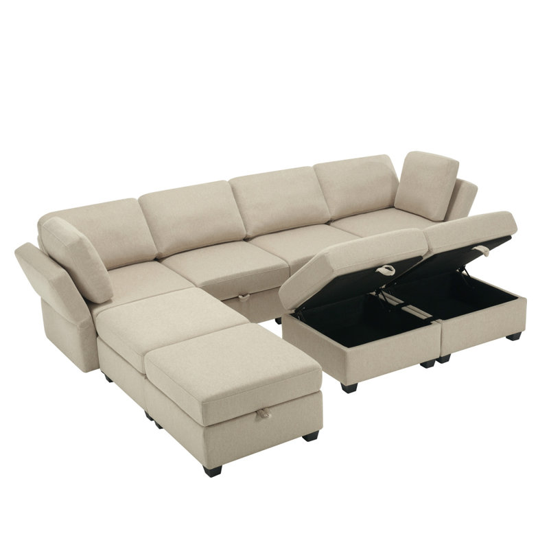 Canapé modulaire à accoudoirs et dossiers réglables, Beige