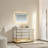 Celestia 48" Modern Freestanding Single Bathroom Vanity with LED Light, Fluted Drawers & Stone Countertop in White with Gold Frame-779567536