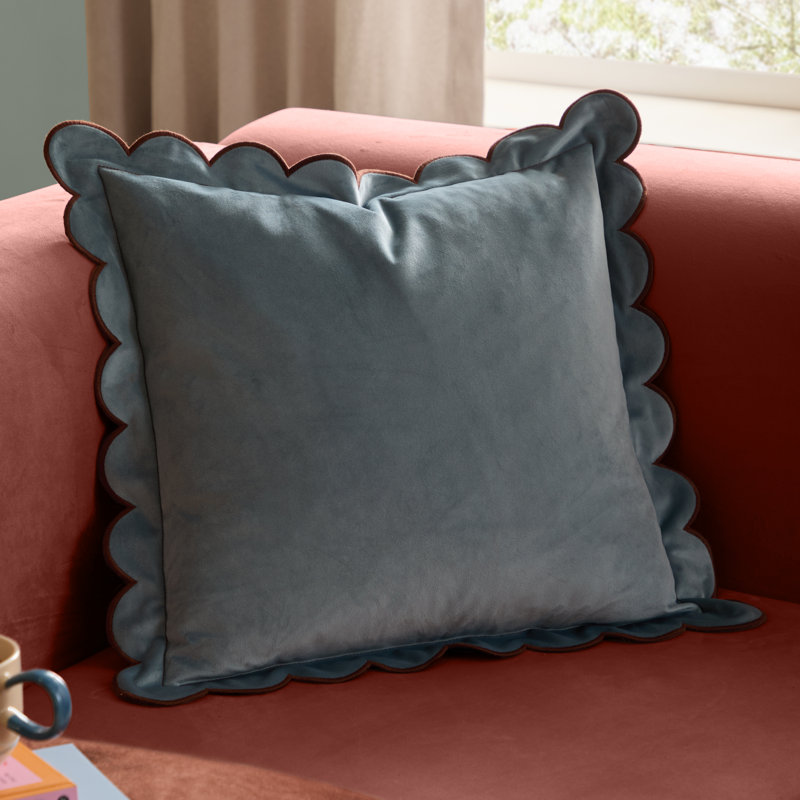 Lil Scallop Square Cushion, Pillow Cover Only - No Insert, Blue/Brown