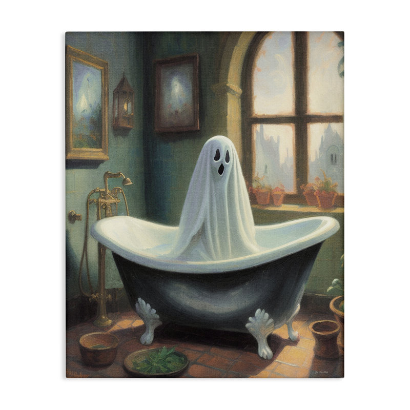 Art mural sur toile «Ghost Bathing in Tub», conception par Jo Moulton, H 30 po x l 24 po