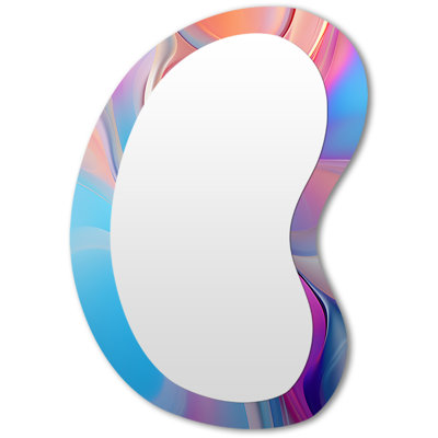 Transitional pink and blue Shapes VI - Transitional Shapes Asymmetrical Mirror, Pink Irregular Shape Decorative Wall Mirror, Printed Metal Art