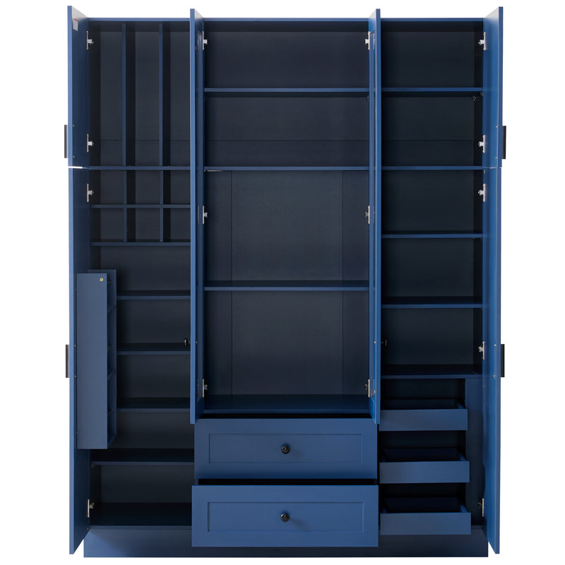 Grand garde-manger moderne avec 6 portes, tablettes réglables, plateaux coulissants et porte-bouteilles Modern, Marine