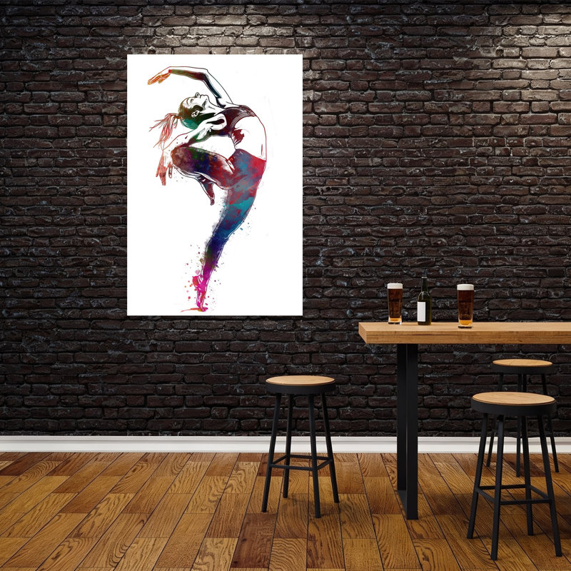 «Dynamic Watercolor Dancer», art mural contemporain coloré abstrait, H 60 po x l 40 po