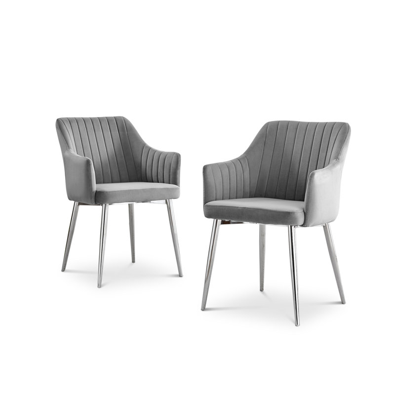 Chaises de salle à manger rembourrées en velours de luxe Wethersfield, Argenté, Gris