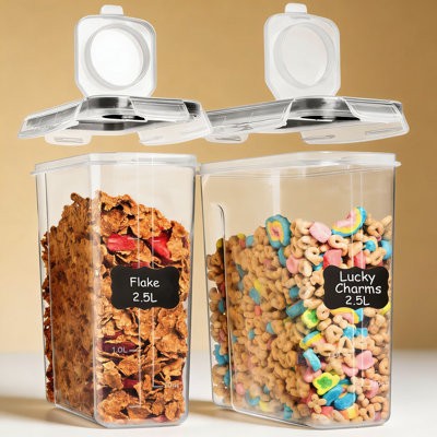 Paquet de 2 contenants hermétiques pour aliments avec couvercles, conservateurs de céréales en plastique sans BPA pour l'organisation du garde-manger, conception compacte pour le riz, la farine, le sucre et les produits secs