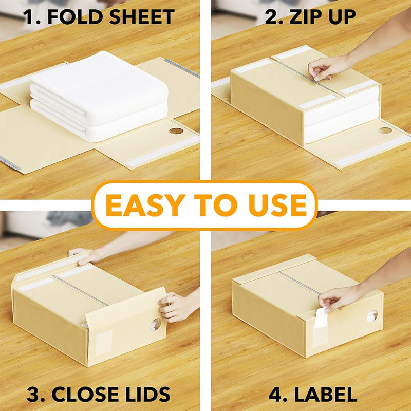 Foldable Bed Sheet Organizer For Linen Closet, XL Sheet Storage Container With Window