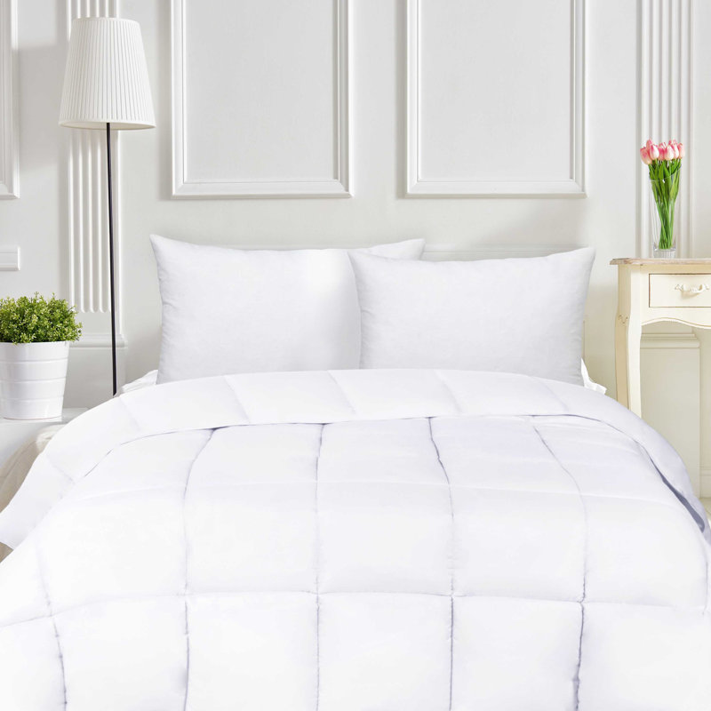 Édredon toutes saisons réversible en duvet 100% microfibre, Édredon très grand, Blanc