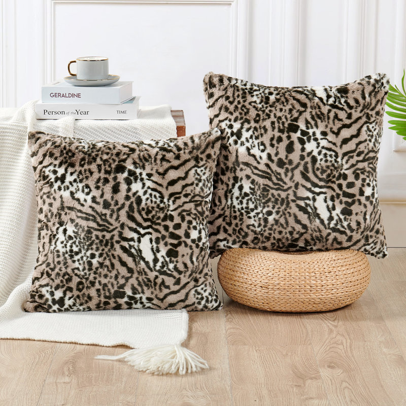 Animal Print Square Cushion Cover, Brown