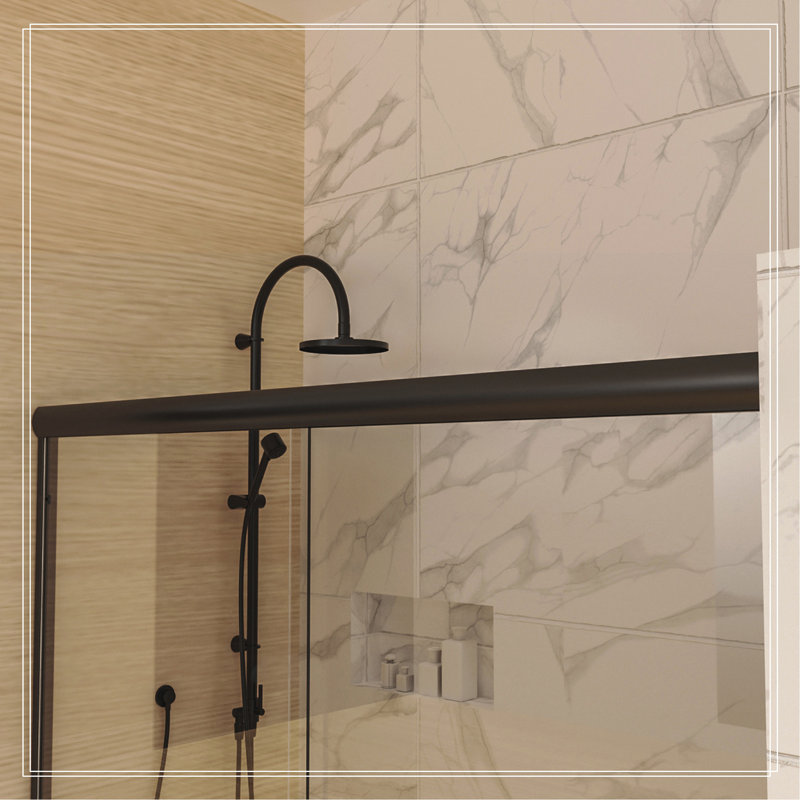 60 po X 70 po Porte de douche coulissante traditionnelle en noir mat avec verre transparent