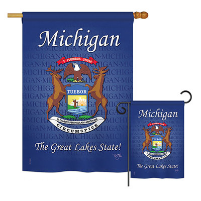 Ensemble de 2 drapeaux en polyester vertical 2 côtés à impressions américaines de michigan
