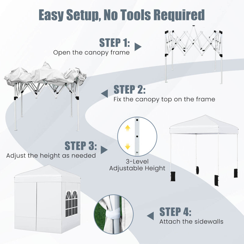 6.5 x 6.5 FT Pop up Canopy Tent with 4 Sidewalls, Wheeled Bag, 4 Sandbags, 8 Stakes, White
