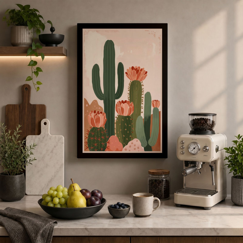 Cacti in Bloom Botanical - Wrapped Canvas, 30x20 - 76.2 x 50.8 cm, Ochre Border