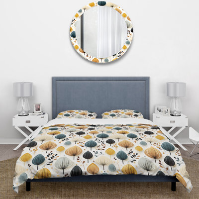 Teal Coastal Harmony Floral Pattern II Box Stitch Floral Duvet Cover