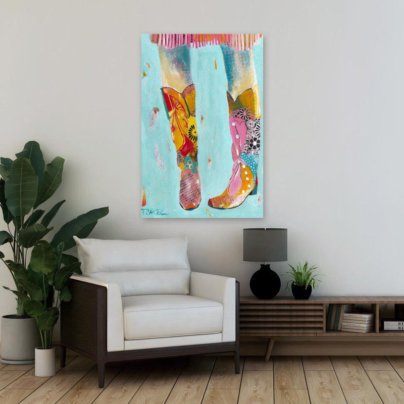 Bottes de cow-boy - art contemporain figuratif, H 36 po x l 24 po